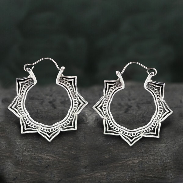 mandala jewelry,white brass earring,brass earring,tribal brass jewelry