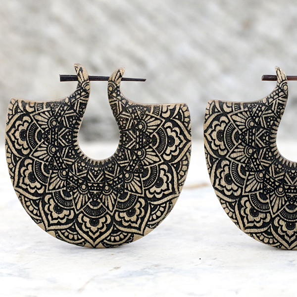 mandala jewelry,mandala wood earring,tribal wood earring,mandala earring,wholesale wood earring