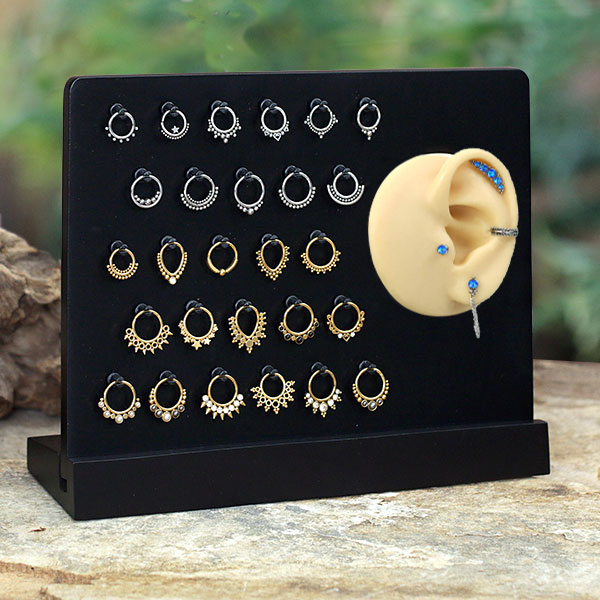 hinged segment rings,BCR s,circular barbells,piercing jewelry,jewelry display tray