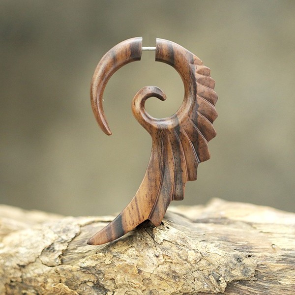 tribal,fake.piercing,wooden,fake,piercing,ear,cheaters