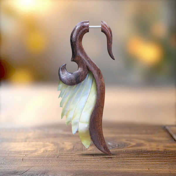 tribal,fake.piercing,wooden,fake,piercing,ear,cheaters