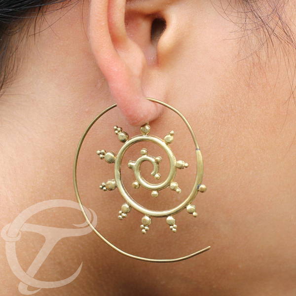 ethnic,brass,spiral,earring,organic,jewelry,wholesale,bangkok