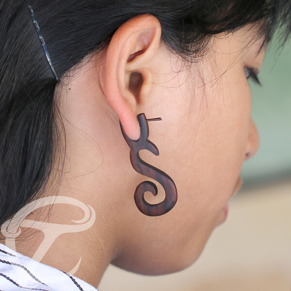 Pin earring , stick earring , wood earring