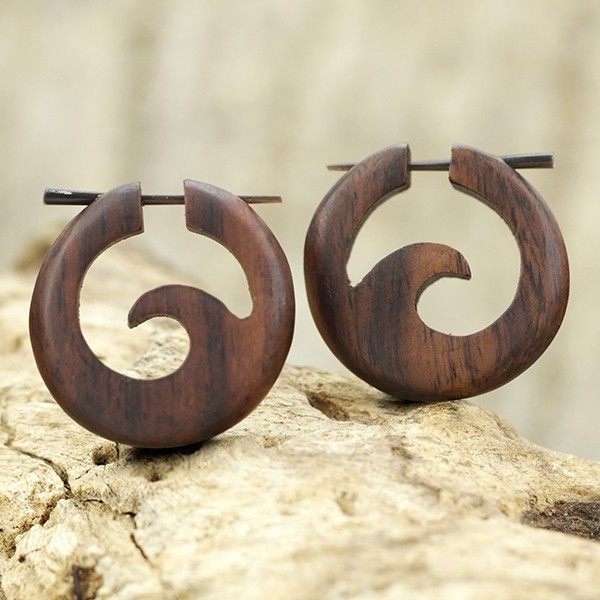 Pin earring , stick earring , wood earring