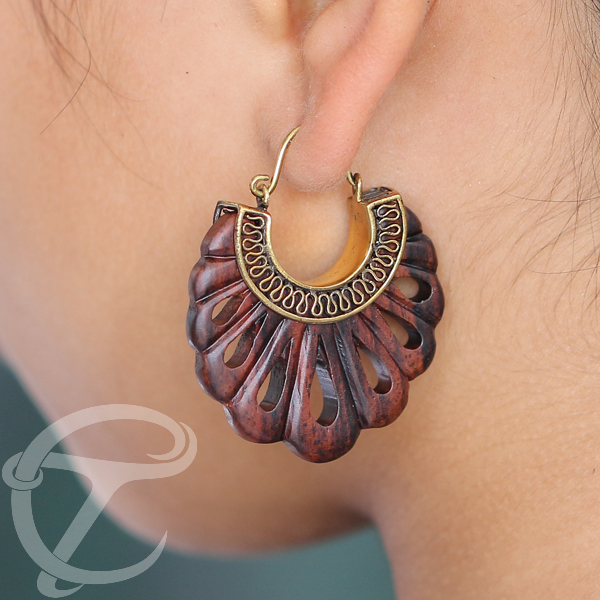 brass,tribal,wood,earring