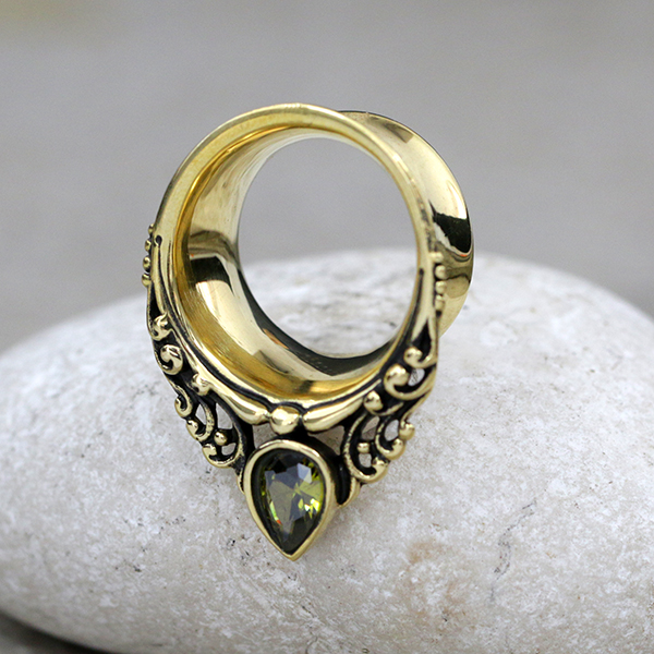 brass ear tunnel,tribal brass jewelry,large gauge piercing