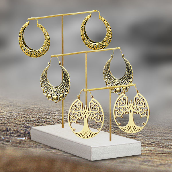 jewelry display stand,jewelry,brass earrings,piercing hangers,necklaces