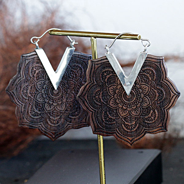 white brass wood earring,wood earring,white brass jewelry,wholesale white brass jewelry