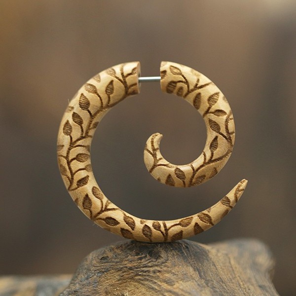 tribal fake wood piercing,wooden spiral expander,wholesale organic body jewelry