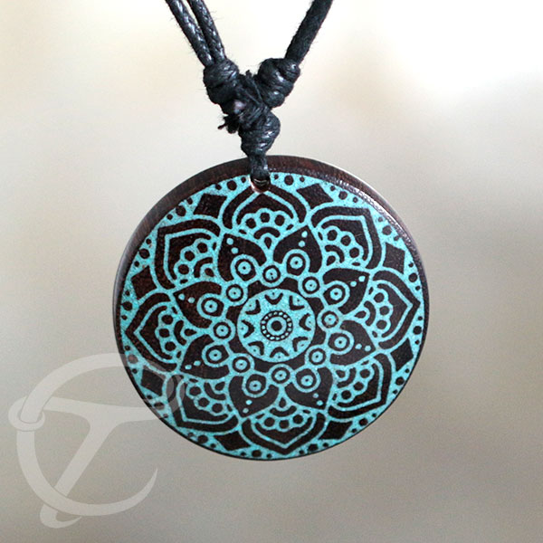 wood pendant,mandala jewelry,turquoise stone necklace,organic jewelry wholesale