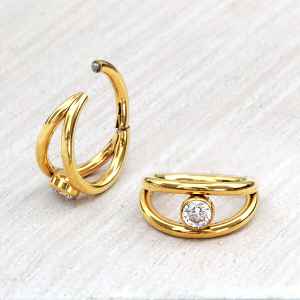 Steel Piercing Hinged Segment Rings XH 037G CZ